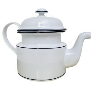 Dansk Bistro White Blue Coffee Pot Teapot Portugal Enamelware Vintage